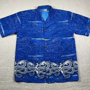 Breakdown Short Sleeve Button Shirt Men's 2XL Blue Dragon Print Y2K